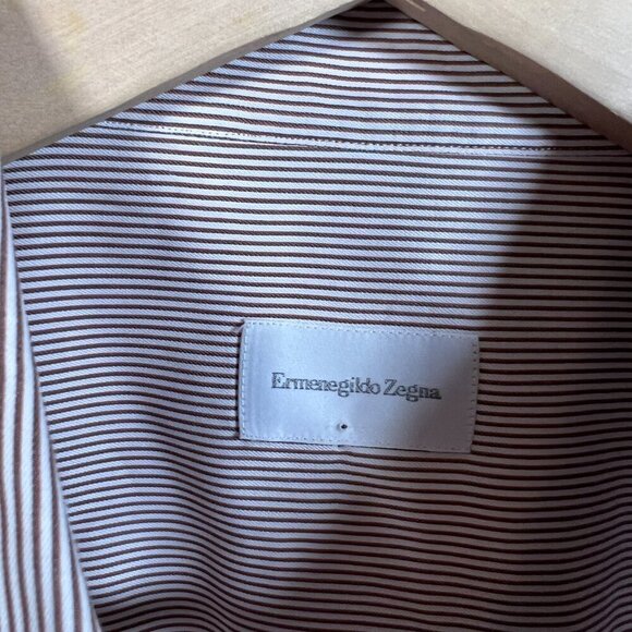 Ermenegildo Zegna Dress Shirt Mens Size 43 17 Brown Stripes Comfort Fit Work - Picture 3 of 13